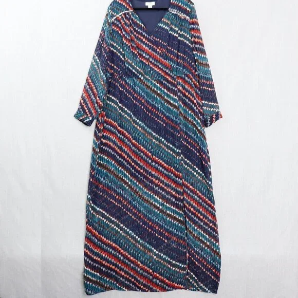 Cato Plus Size 22/24 Dress V-Neck Multicolor Formal Maxi Chevron Bead Detail - Picture 1 of 16